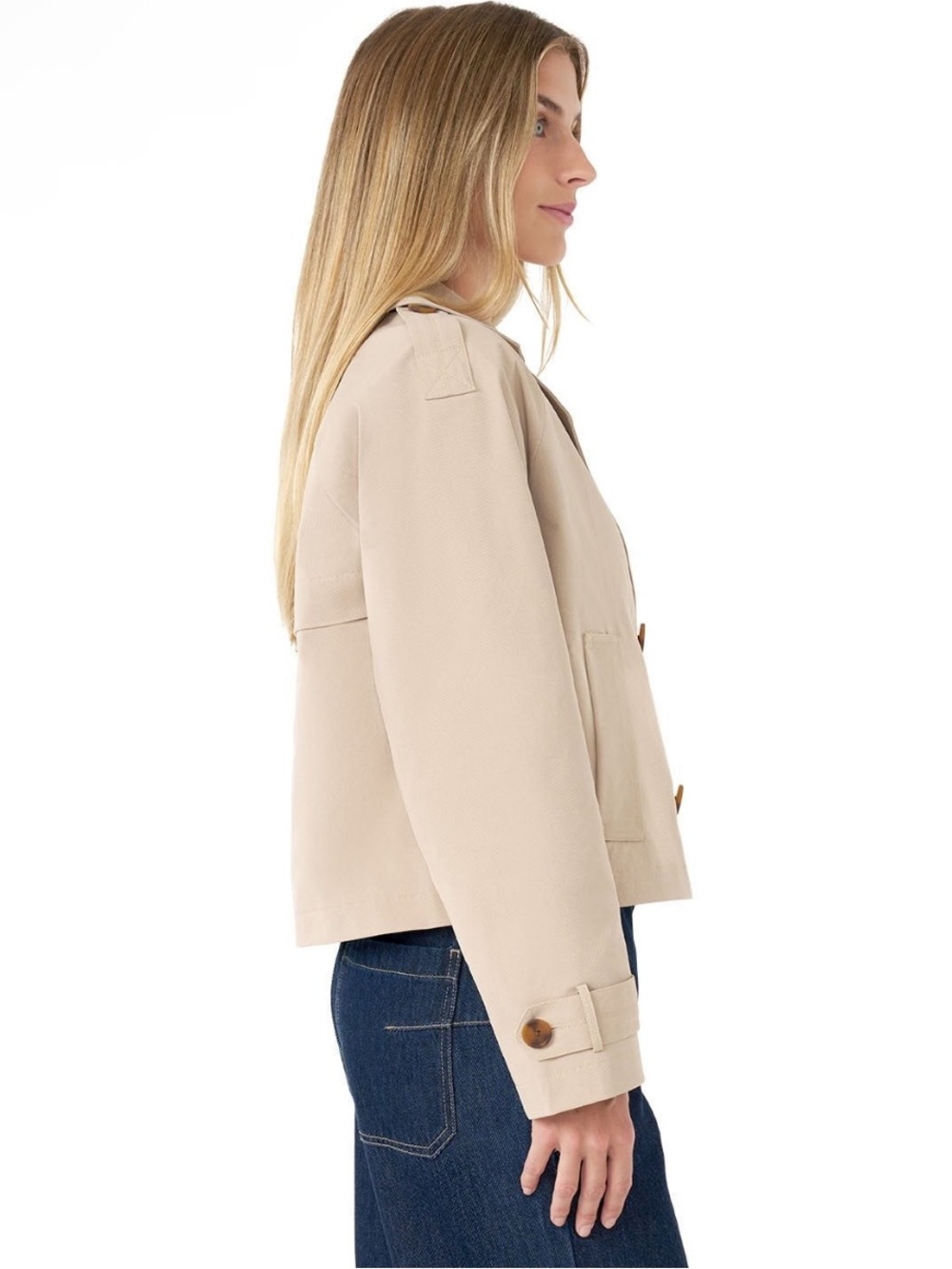 Rebecca Minkoff Cropped Beige Double-Breasted Trench Jacket - Picture 6 of 6